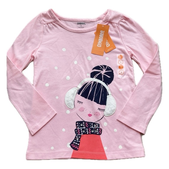 NWT Gymboree Fair Isle Flurry Girl’s Size 5 Pink Shirt Snowflakes Graphic Tee - Picture 1 of 5